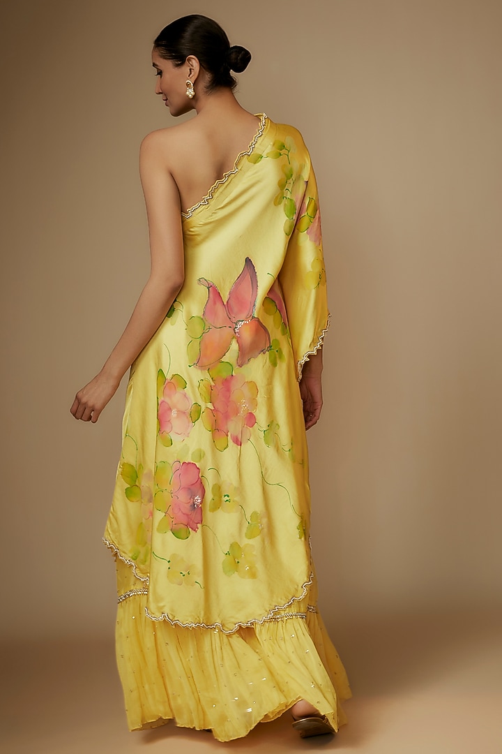 Yellow Viscose Organza Embroidered Flared Party Wear Sharara Set by Kriti Bapna at Pernia's Pop Up Shop