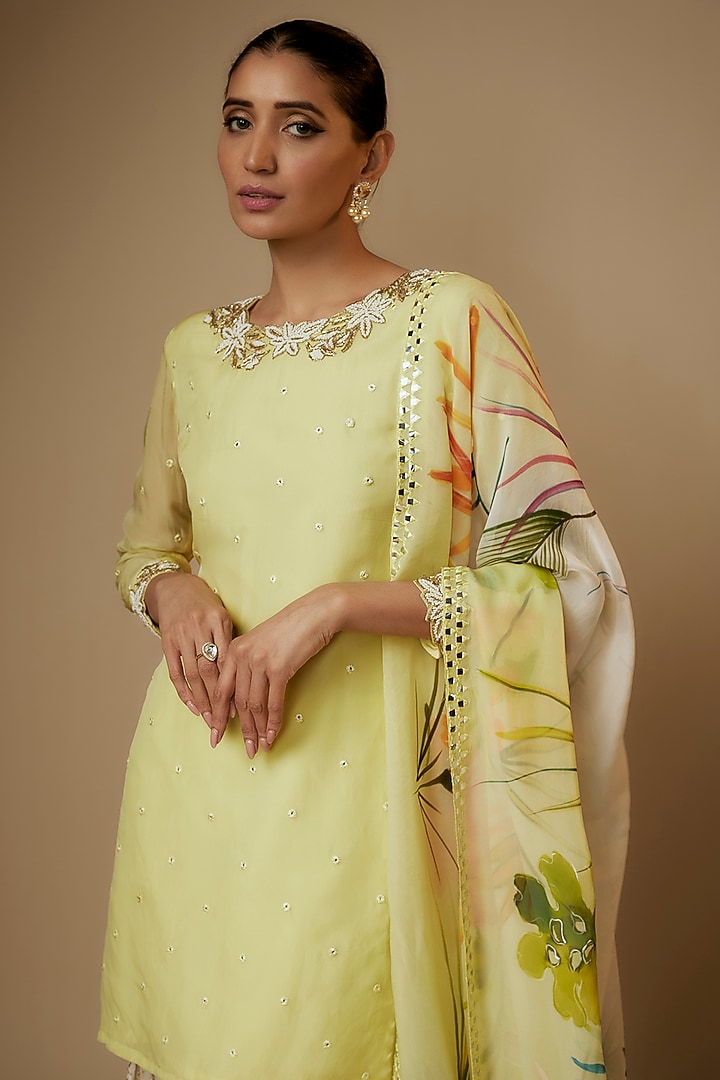 Yellow Viscose Organza Embroidered Tiered Party Wear Sharara Set by Kriti Bapna at Pernia's Pop Up Shop