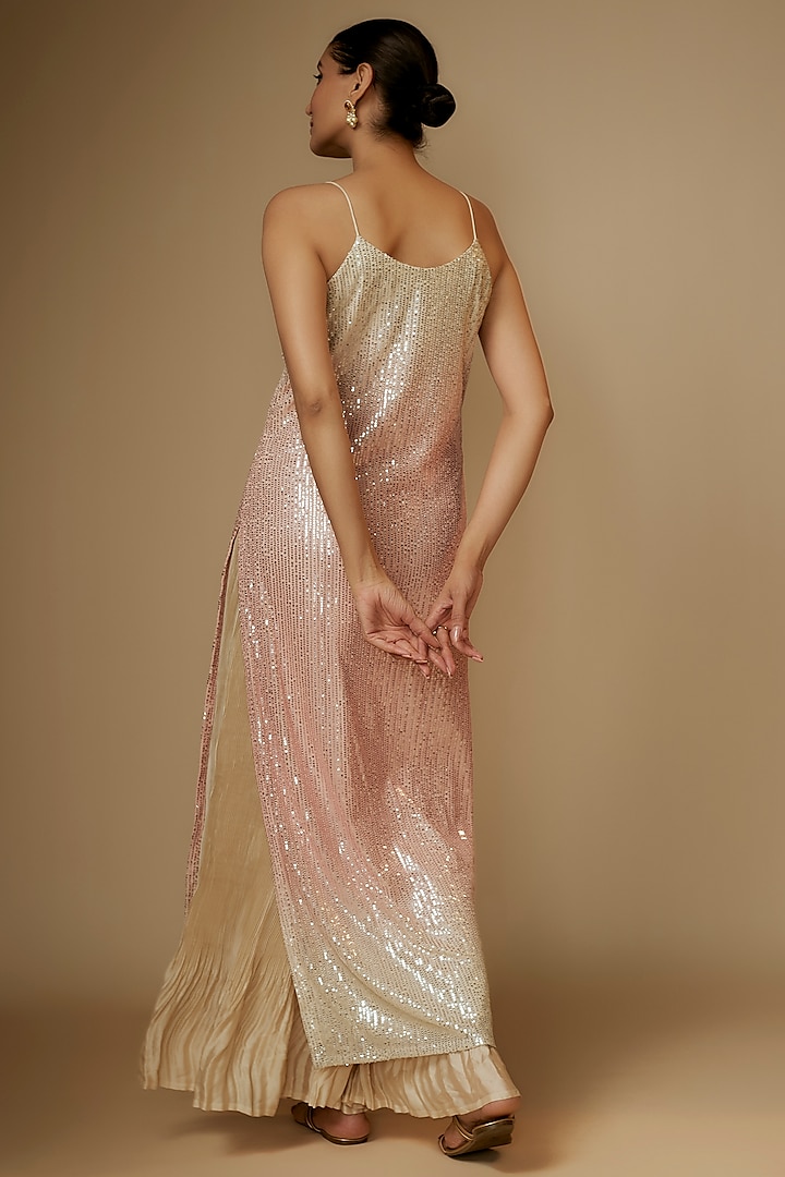 Beige & Pink Georgette Ombre Kurta Set by Kriti Bapna at Pernia's Pop Up Shop