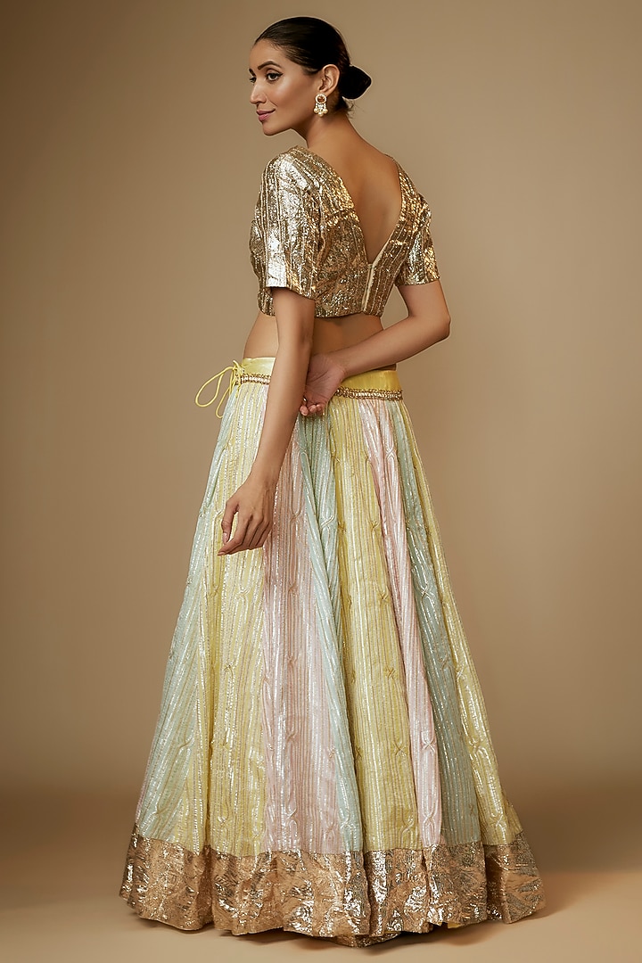 Multi-Colored Satin Georgette Gota Embroidered Kali Wedding Lehenga Set by Kriti Bapna at Pernia's Pop Up Shop