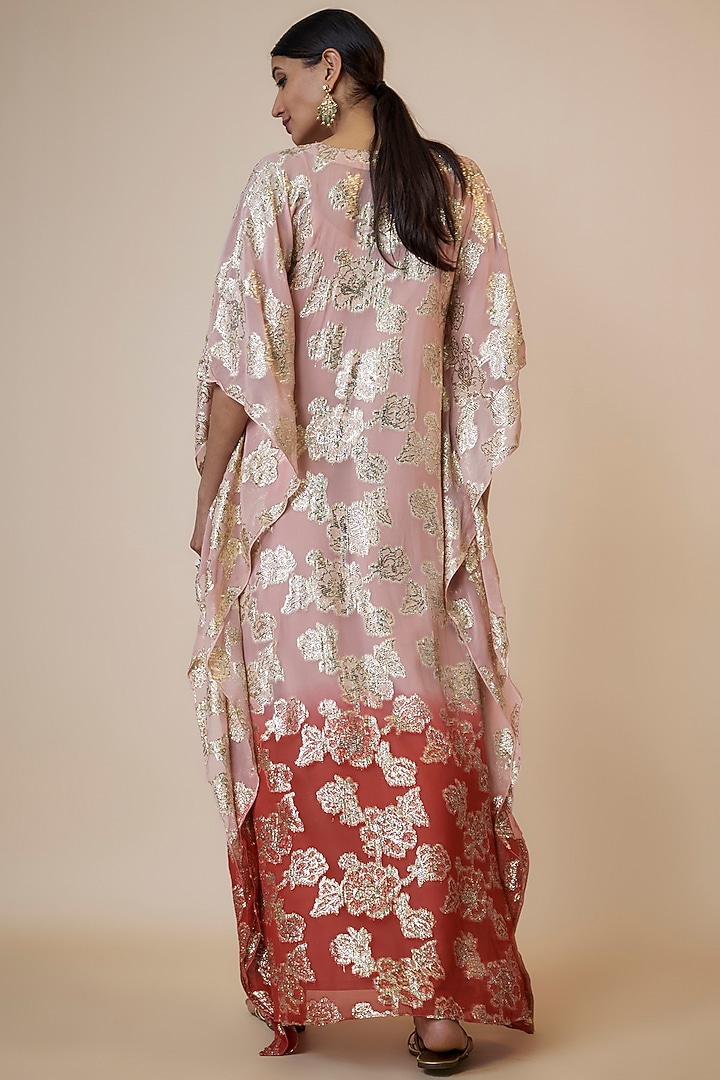 Pink Shaded Brasso Georgette Mirror Embroidered & Floral Printed Kaftan by Kriti Bapna at Pernia's Pop Up Shop