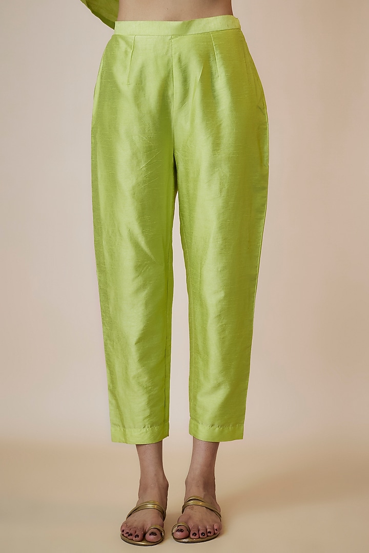 Green Silk Chanderi Stripe Kurta Set by Kriti Bapna at Pernia's Pop Up Shop