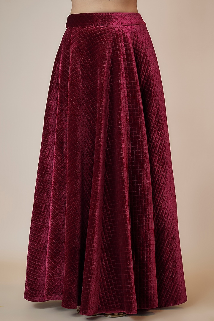 Maroon Chekered Velvet Wedding Lehenga Set by Kriti Bapna at Pernia's Pop Up Shop