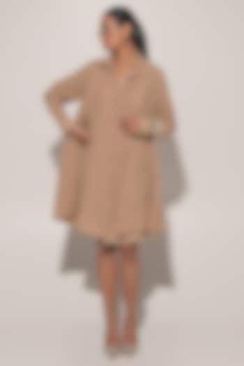 Beige Blended Linen Summer Shirt Dress With Jacket by Kriti Bapna at Pernia's Pop Up Shop