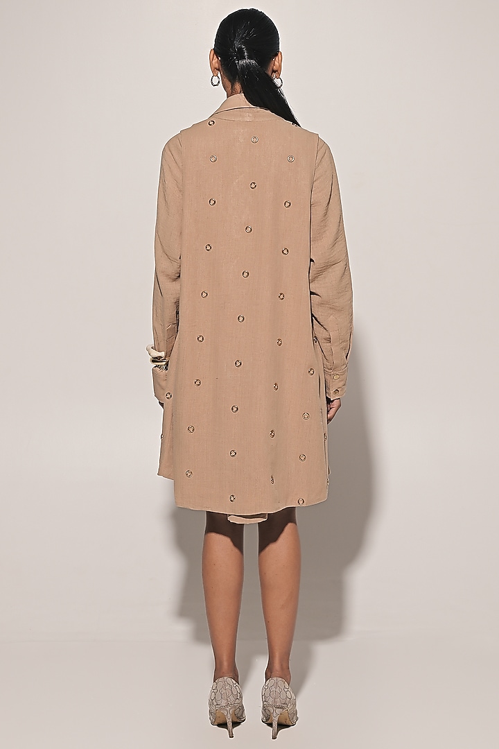 Beige Blended Linen Summer Shirt Dress With Jacket by Kriti Bapna at Pernia's Pop Up Shop