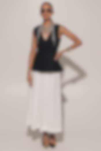 White Blended Linen Pleated Skirt Set by Kriti Bapna at Pernia's Pop Up Shop