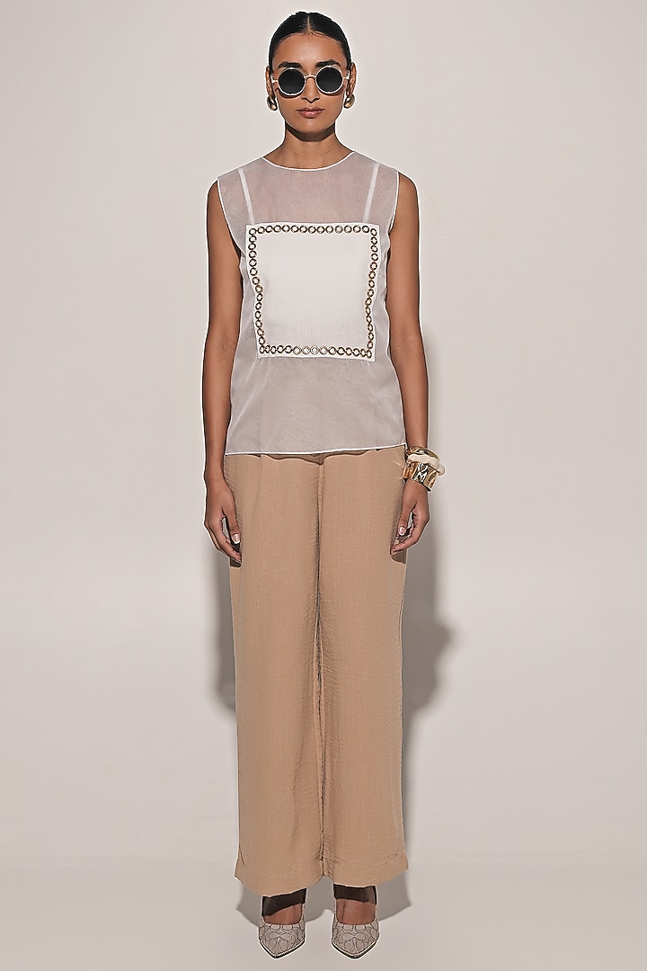 Beige Blended Line Pant Set by Kriti Bapna at Pernia's Pop Up Shop