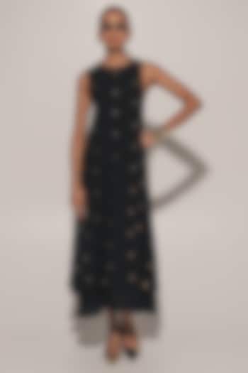 Black Blended Linen Layered Summer Dress by Kriti Bapna at Pernia's Pop Up Shop