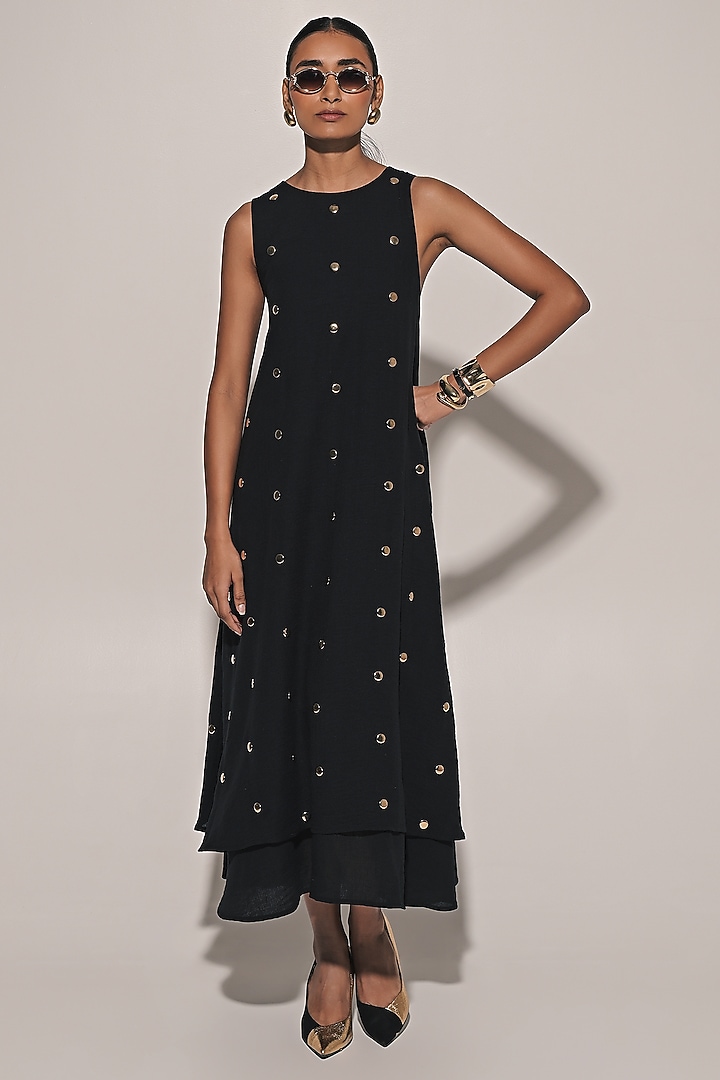Black Blended Linen Layered Summer Dress by Kriti Bapna at Pernia's Pop Up Shop