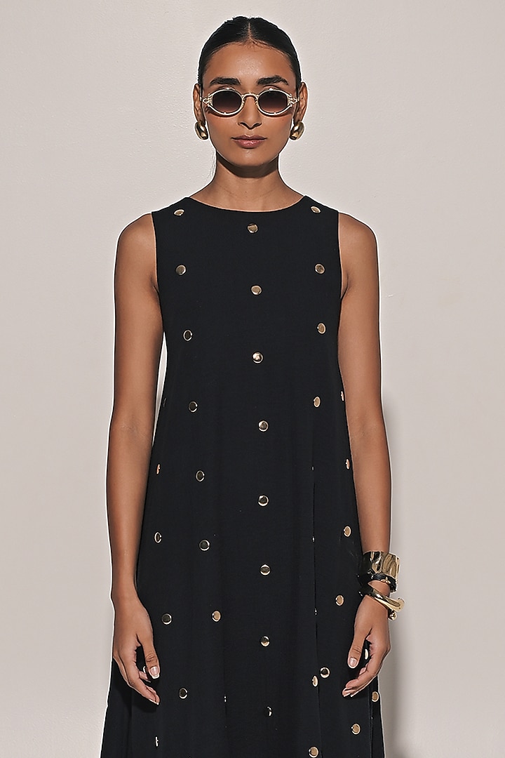 Black Blended Linen Layered Summer Dress by Kriti Bapna at Pernia's Pop Up Shop