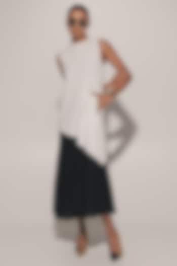 White & Black Blended Line Color-Blocked Maxi Summer Dress by Kriti Bapna at Pernia's Pop Up Shop