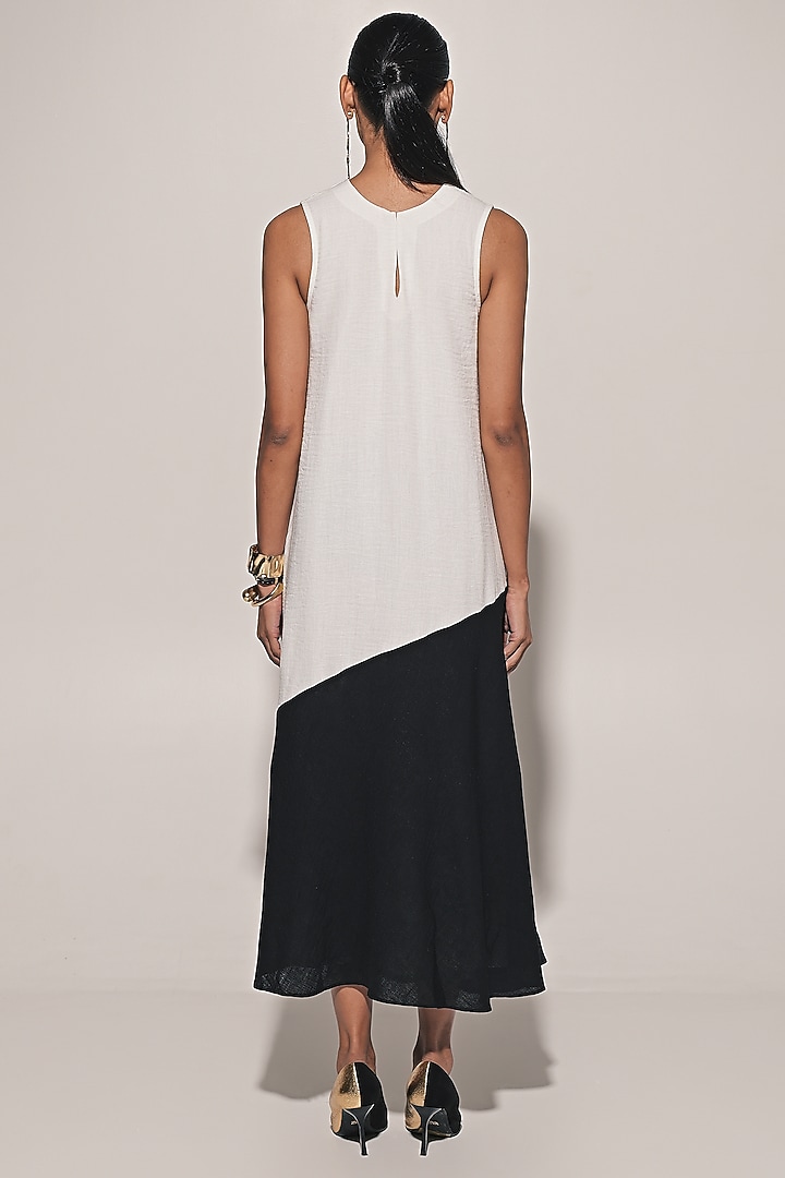 White & Black Blended Line Color-Blocked Maxi Summer Dress by Kriti Bapna at Pernia's Pop Up Shop