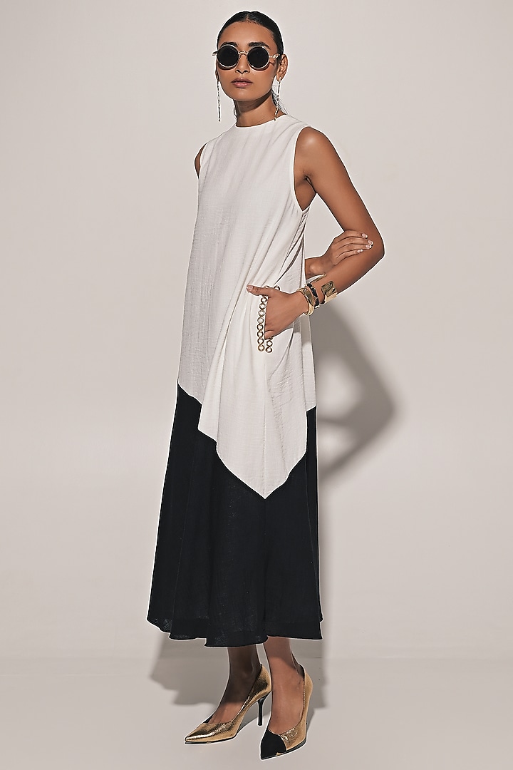 White & Black Blended Line Color-Blocked Maxi Summer Dress by Kriti Bapna at Pernia's Pop Up Shop