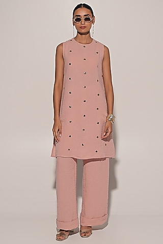 Pink Blended Linen Co-Ord Set by Kriti Bapna