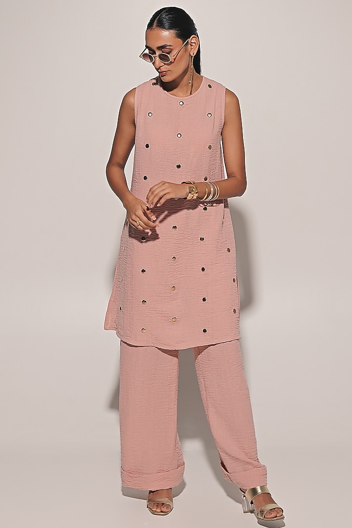 Pink Blended Linen Co-Ord Set by Kriti Bapna at Pernia's Pop Up Shop