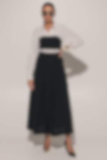 Black Blended Line Pleated Skirt Set by Kriti Bapna at Pernia's Pop Up Shop