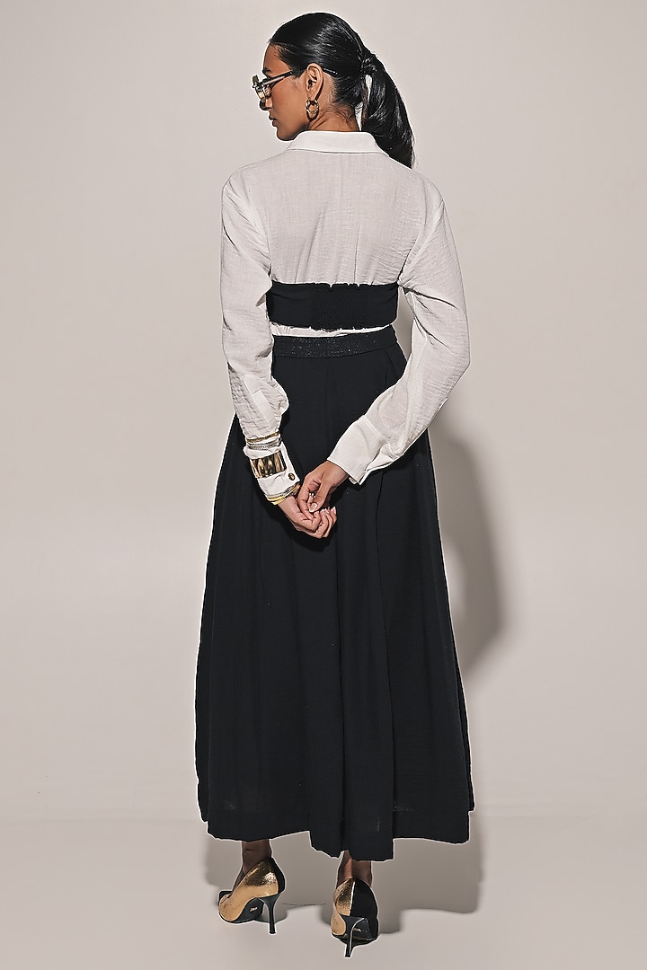 Black Blended Line Pleated Skirt Set by Kriti Bapna at Pernia's Pop Up Shop