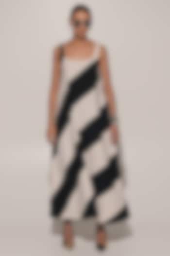 White & Black Imported Scuba Georgette Striped Summer Dress by Kriti Bapna at Pernia's Pop Up Shop