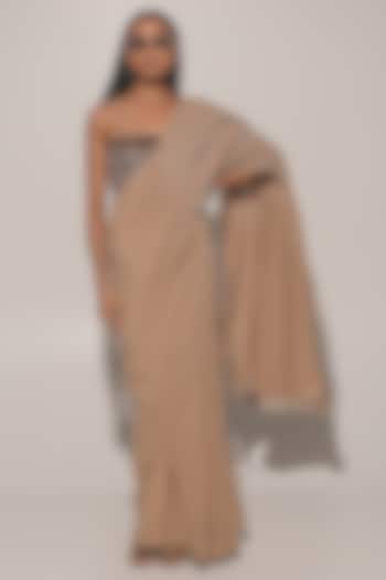 Beige Blended Line Ruched Festive Saree Set by Kriti Bapna at Pernia's Pop Up Shop