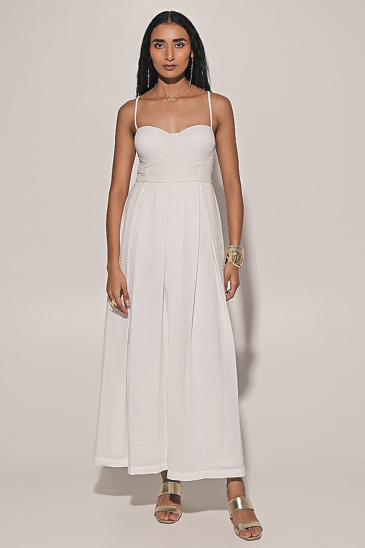 White Blended Linen Bralette Summer Dress by Kriti Bapna at Pernia's Pop Up Shop