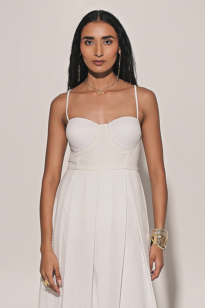 White Blended Linen Bralette Summer Dress by Kriti Bapna at Pernia's Pop Up Shop
