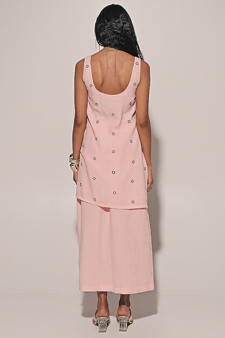 Peach Blended Linen Skirt Set by Kriti Bapna at Pernia's Pop Up Shop