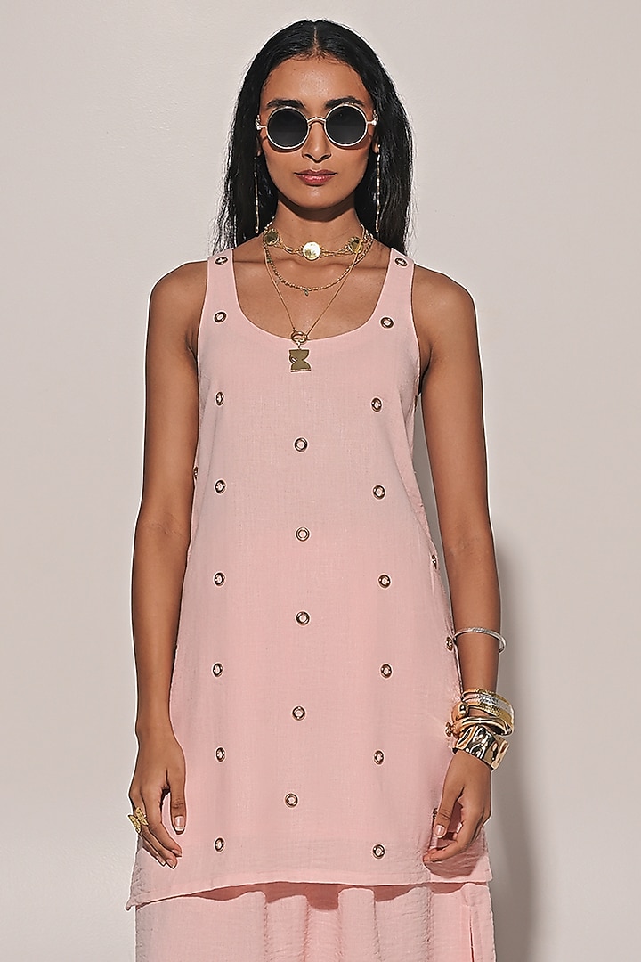 Peach Blended Linen Skirt Set by Kriti Bapna at Pernia's Pop Up Shop