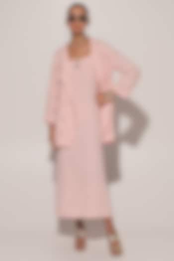 Peach Blended Linen Summer Dress With Jacket by Kriti Bapna at Pernia's Pop Up Shop