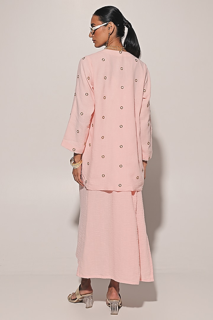 Peach Blended Linen Summer Dress With Jacket by Kriti Bapna at Pernia's Pop Up Shop