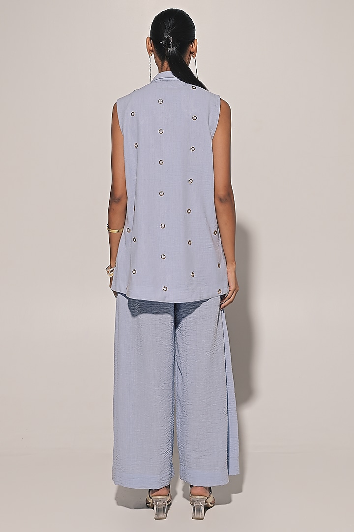 Blue Blended Linen Co-Ord Set by Kriti Bapna at Pernia's Pop Up Shop