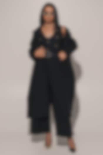 Black Blended Linen Co-Ord Set by Kriti Bapna at Pernia's Pop Up Shop