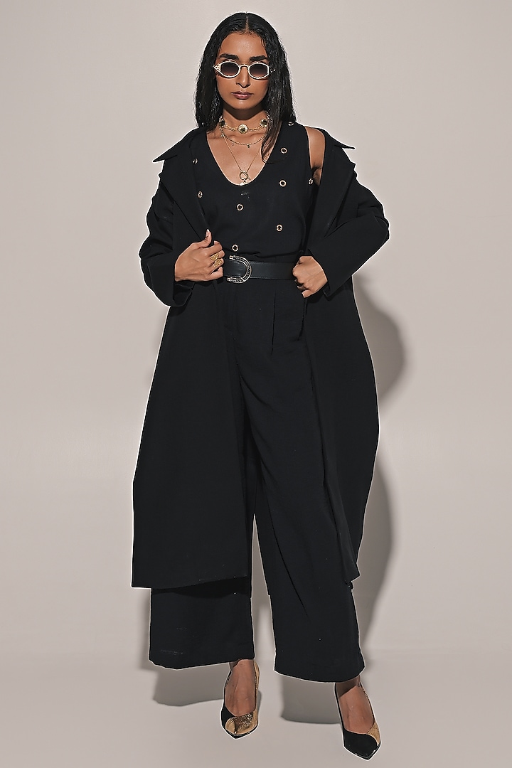 Black Blended Linen Co-Ord Set by Kriti Bapna at Pernia's Pop Up Shop