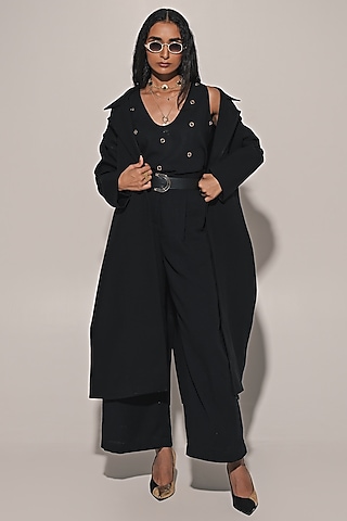 Black Blended Linen Co-Ord Set by Kriti Bapna