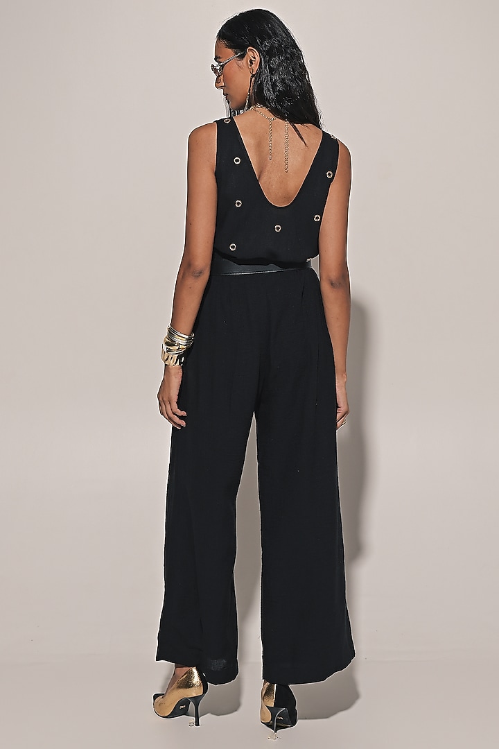 Black Blended Linen Co-Ord Set by Kriti Bapna at Pernia's Pop Up Shop