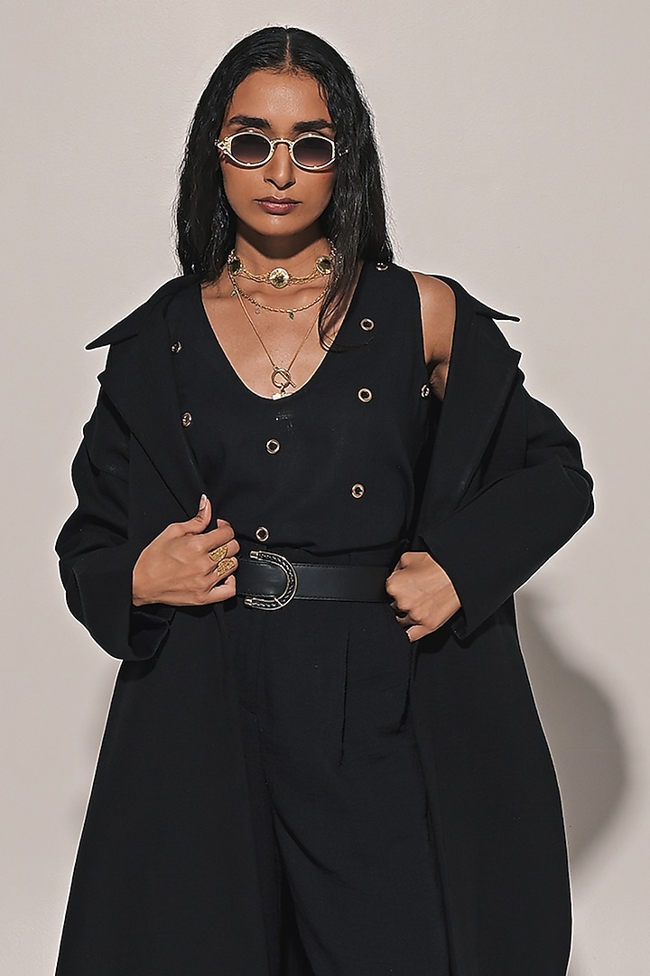 Black Blended Linen Co-Ord Set by Kriti Bapna at Pernia's Pop Up Shop