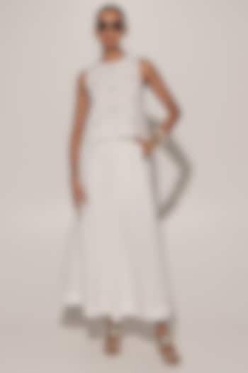 White Blended Linen Skirt Set by Kriti Bapna at Pernia's Pop Up Shop