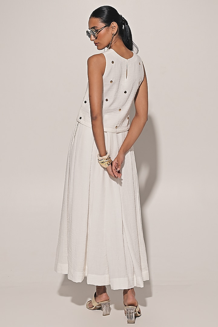 White Blended Linen Skirt Set by Kriti Bapna at Pernia's Pop Up Shop
