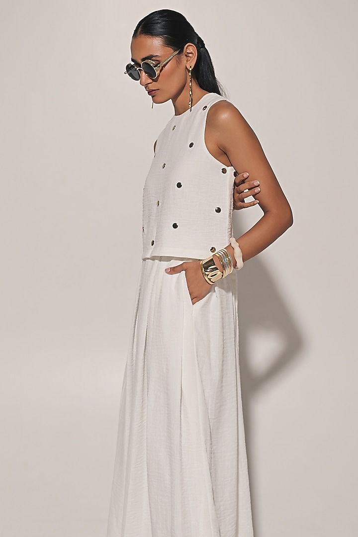 White Blended Linen Skirt Set by Kriti Bapna at Pernia's Pop Up Shop