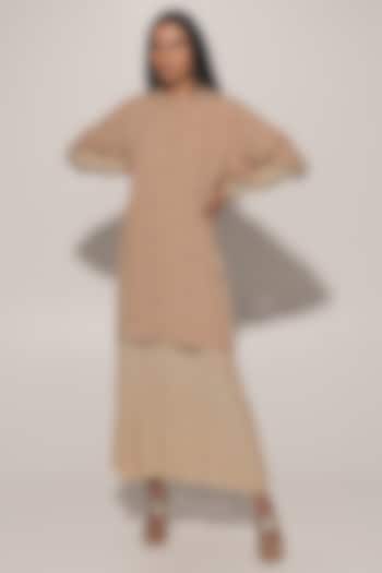 Beige Blended Linen Lace Summer Dress With Shirt by Kriti Bapna at Pernia's Pop Up Shop