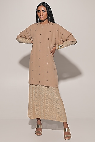 knee length dresses for ladies Linen Embroidered Structured Short Dress – ZYA INDIA main image 1