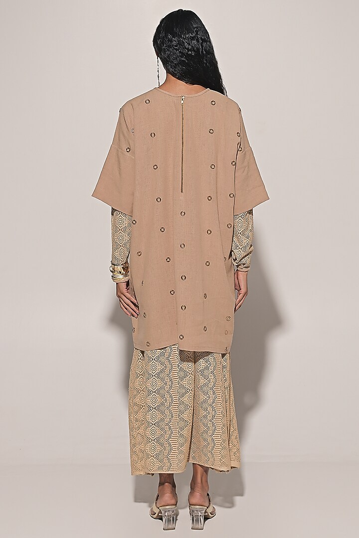 Beige Blended Linen Lace Summer Dress With Shirt by Kriti Bapna at Pernia's Pop Up Shop