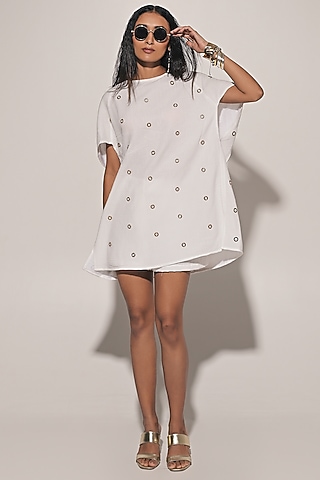 White Blended Linen Co-Ord Set by Kriti Bapna