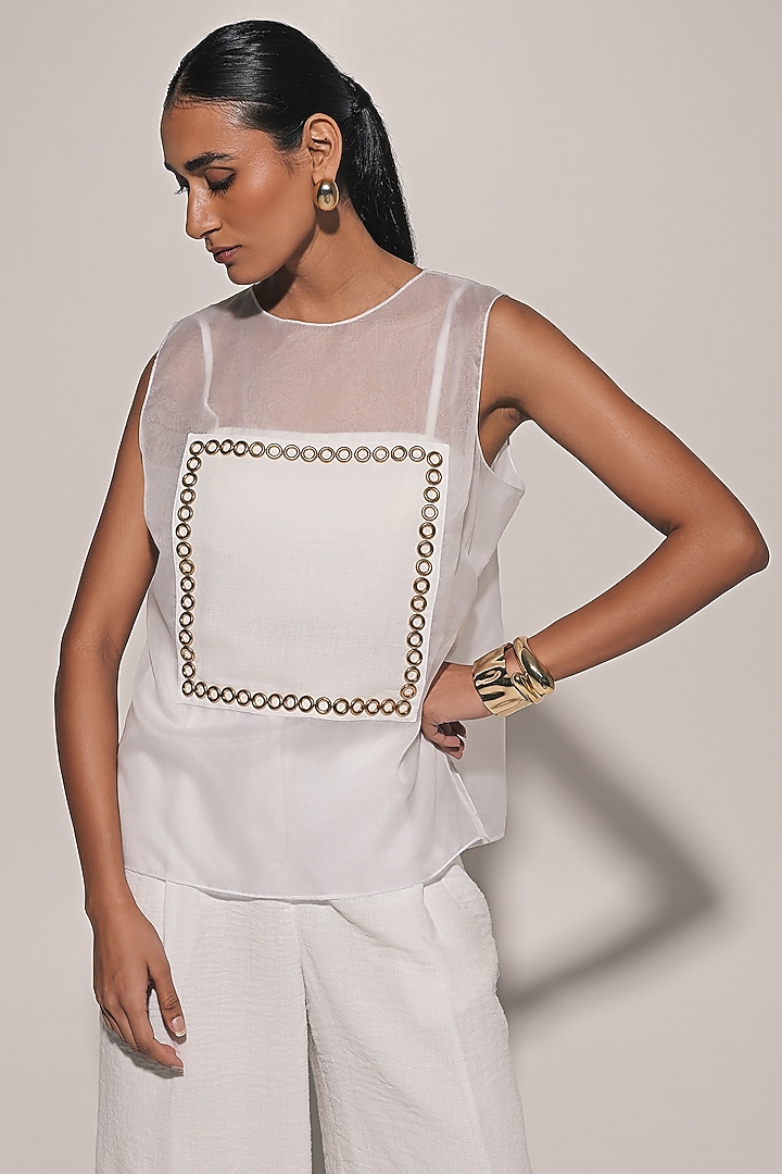 White Organza & Blended Linen Co-Ord Set by Kriti Bapna at Pernia's Pop Up Shop