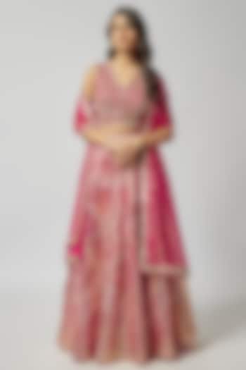 Pink Organza Geometric Embroidered Wedding Lehenga Set by Kriti Bapna at Pernia's Pop Up Shop