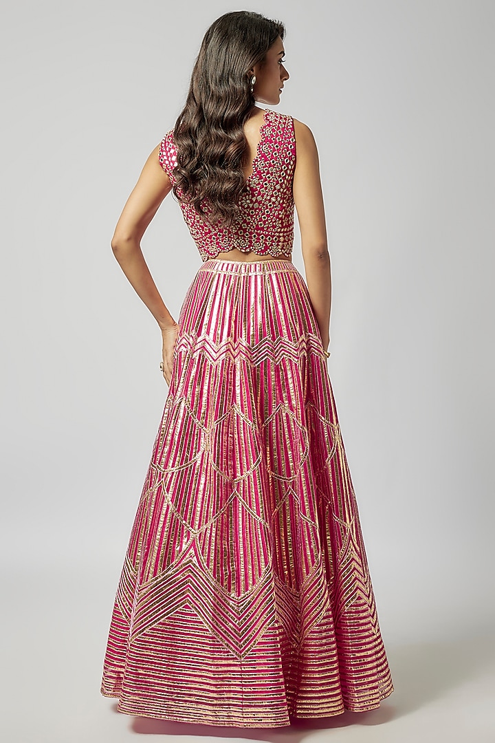 Pink Organza Geometric Embroidered Wedding Lehenga Set by Kriti Bapna at Pernia's Pop Up Shop
