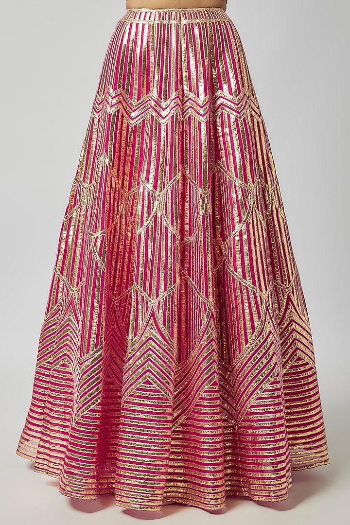 Pink Organza Geometric Embroidered Wedding Lehenga Set by Kriti Bapna at Pernia's Pop Up Shop