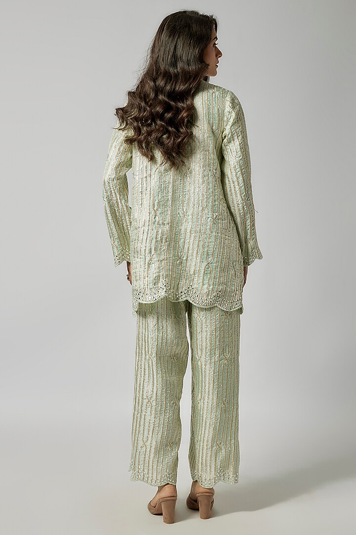 Mint Satin Georgette Gota & Mirror Embroidered Kurta Set by Kriti Bapna at Pernia's Pop Up Shop