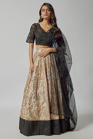 Gold Silk Gota Work Lehenga Set by Kriti Bapna