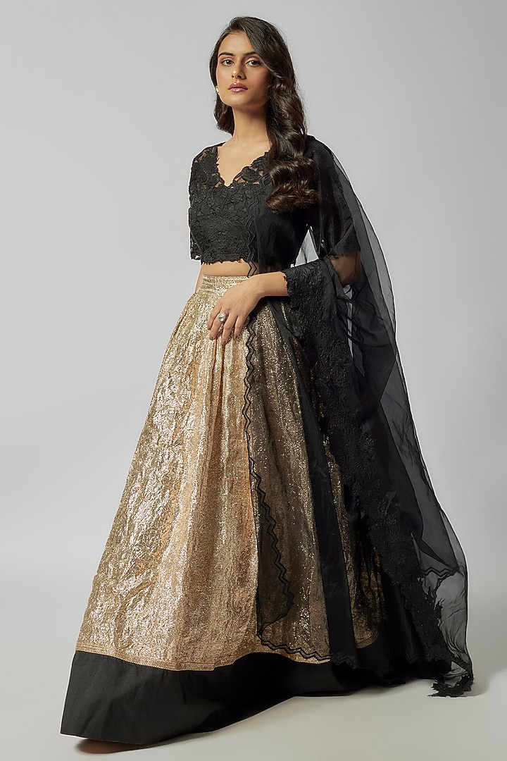 Gold Silk Gota Work Wedding Lehenga Set by Kriti Bapna at Pernia's Pop Up Shop