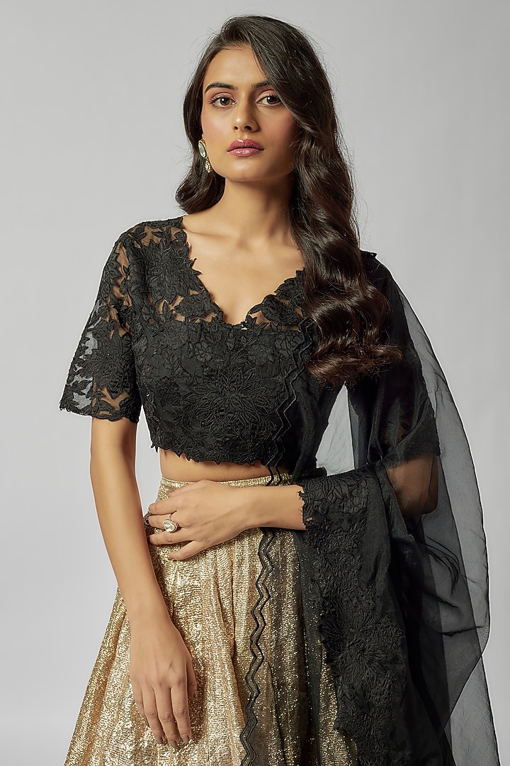 Gold Silk Gota Work Wedding Lehenga Set by Kriti Bapna at Pernia's Pop Up Shop